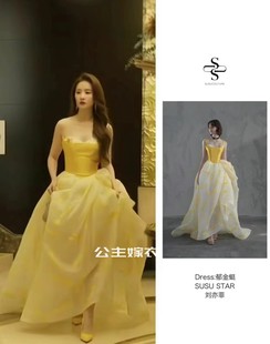 出租SUSU COUTURE正版【郁金蜓】晚礼服气质刘亦菲同款婚礼年会黄