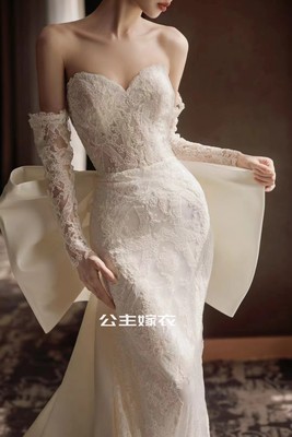 正版柏艺许许高定婚纱【一枝山茶】轻纱迎宾仪式法式蕾丝鱼尾仙气