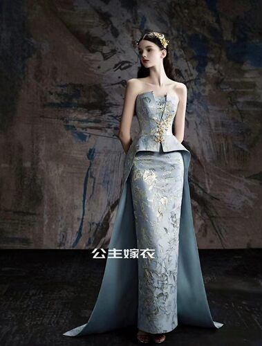 出租法国兰斐LAFINE新中式【汐雪】抹胸礼服新娘敬酒答谢生日订婚