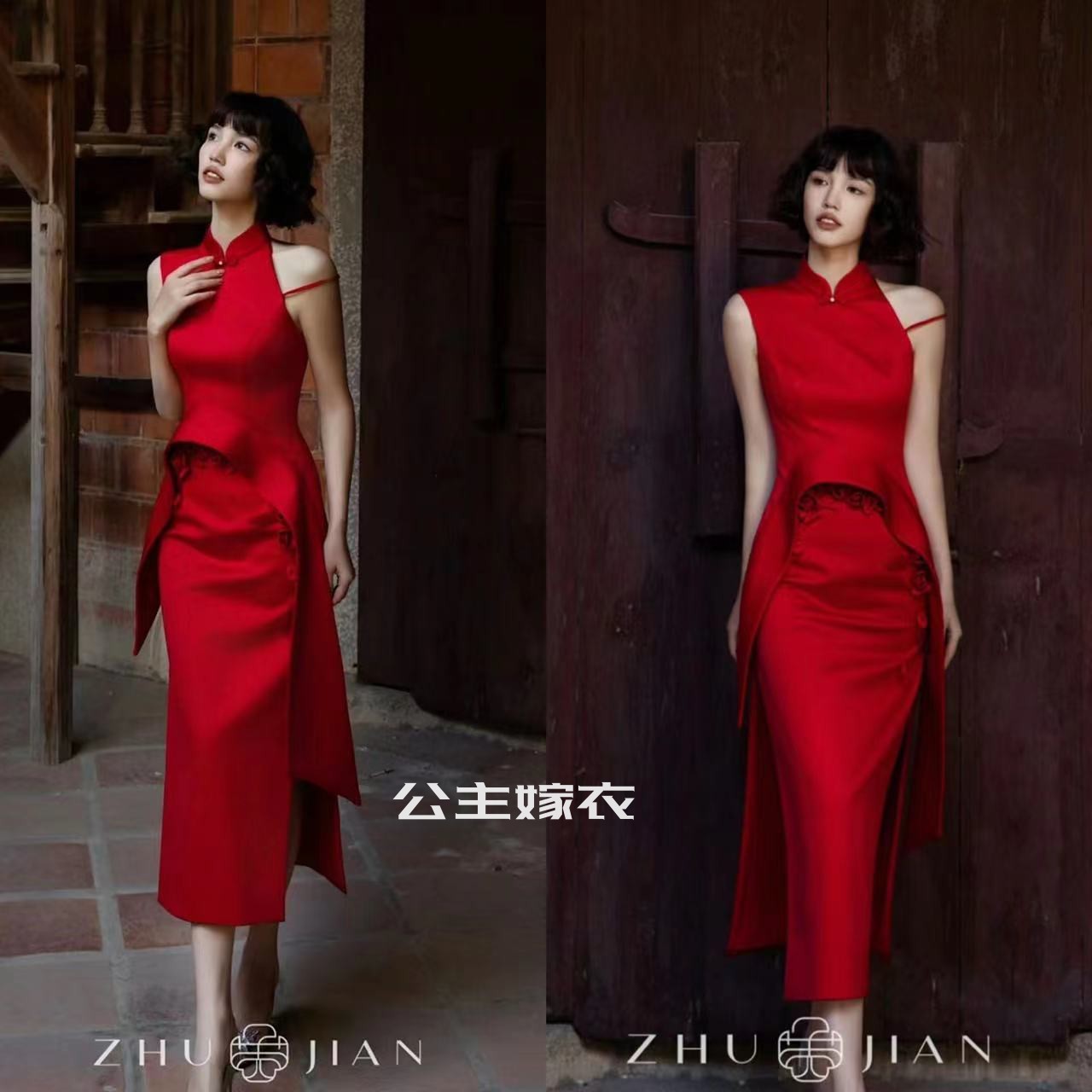 出租倒叙主见新中式礼旗袍繁花满生【初见倾心】红色敬酒主持年会