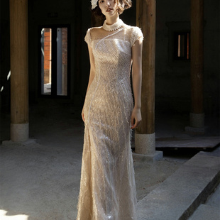 出租主见正版小众旗袍倒叙新中式接亲迎宾外拍订婚主持年会礼服