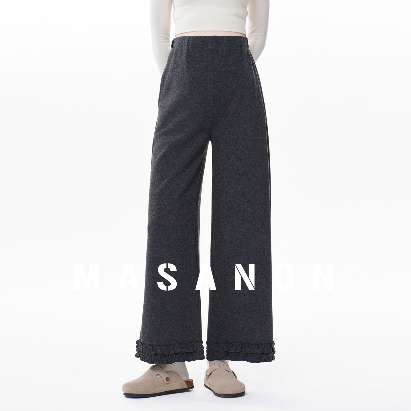 MASANON孕妇加绒加厚阔腿裤冬装