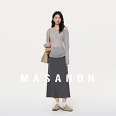半身裙孕妈高级感穿搭春夏 斜肩条纹上衣时尚 MASANON孕妇装 春套装