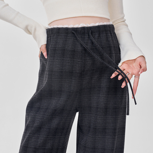 早春季 春装 格子阔腿裤 休闲直筒长裤 外穿 子不勒肚子2026新款 孕妇裤