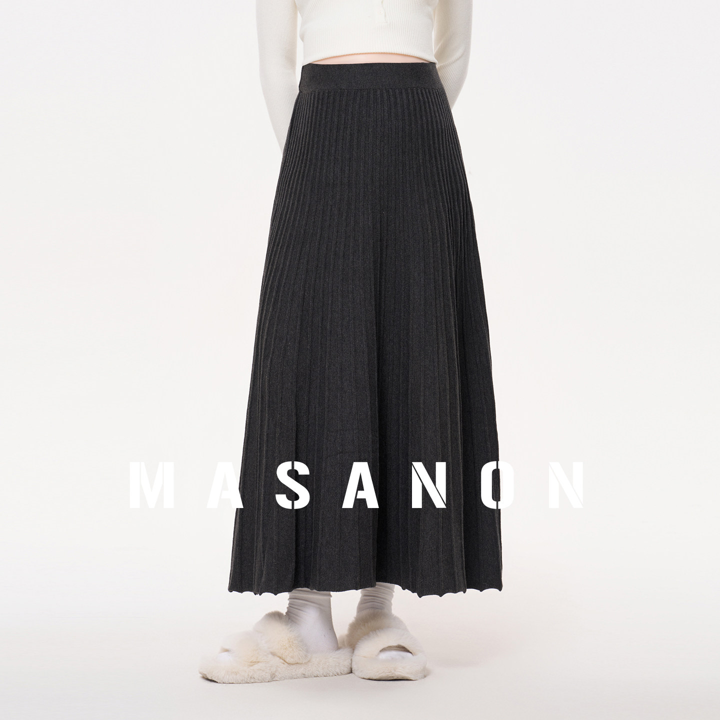 MASANON孕妇针织百褶半身裙秋