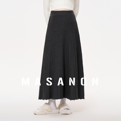 MASANON孕妇针织百褶半身裙秋