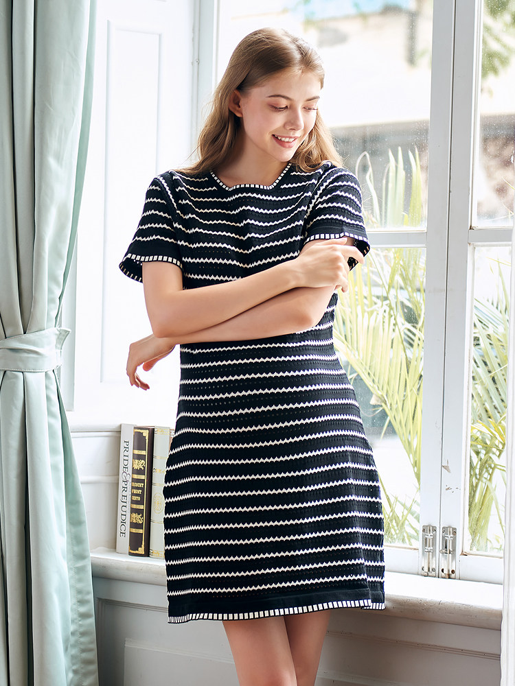 MASANON MATERNITY KNITTED SUMMER DRESS 2025 NEW SUMMER DRESS STRIPED LITTLE FRAGRANCE SKIRT LONG SKIRT WOMEN