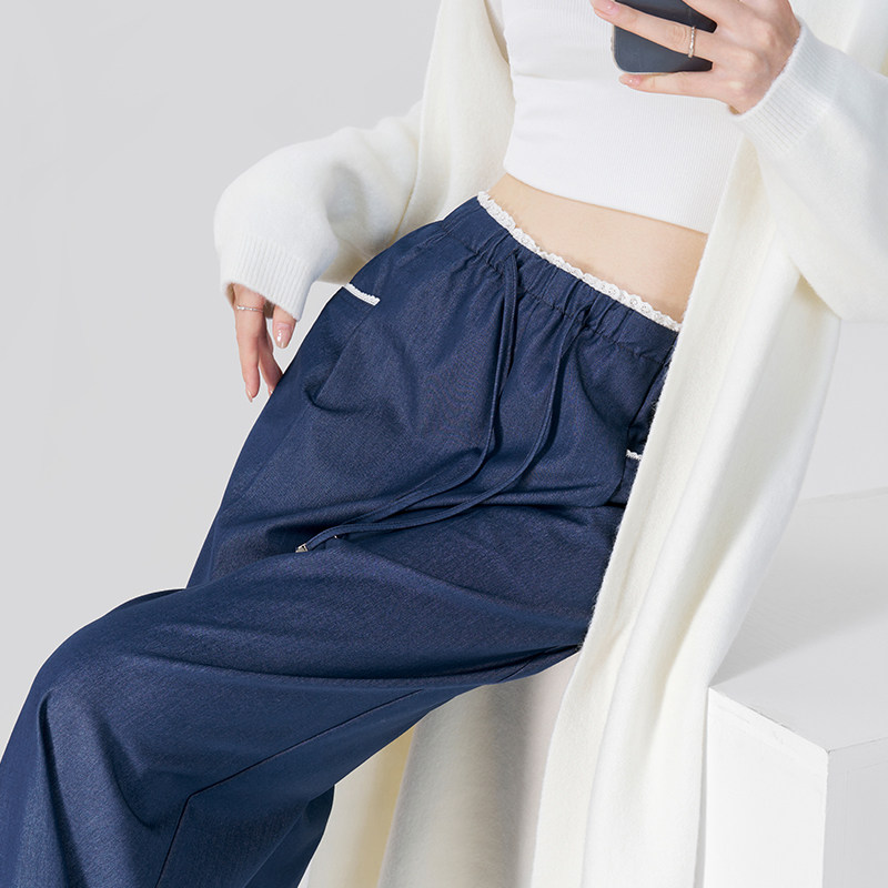 孕妇裤子春秋款仿牛仔阔腿裤无托腹2026新款宽松直筒长裤春季外穿