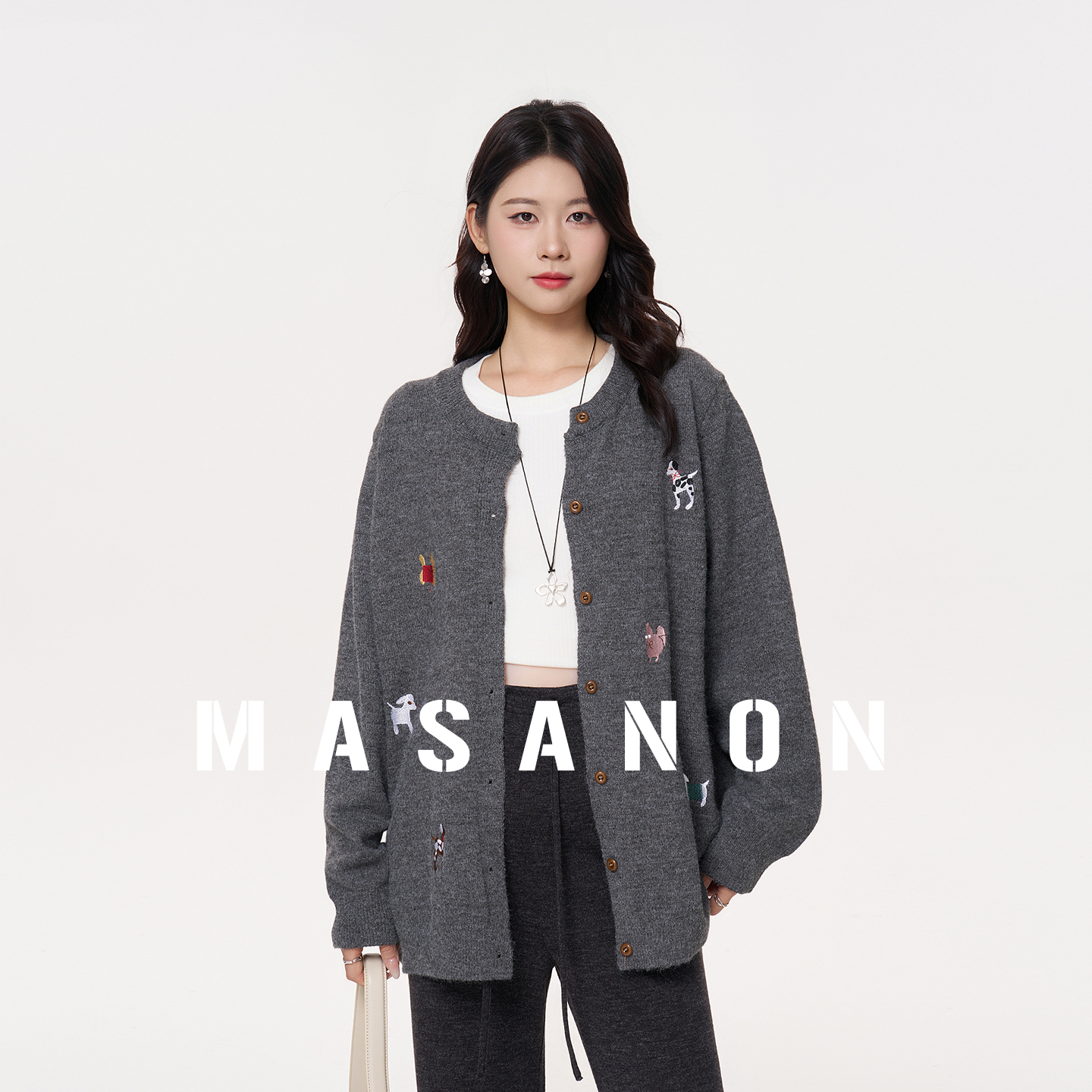 MASANON孕妇慵懒风小狗针织衫