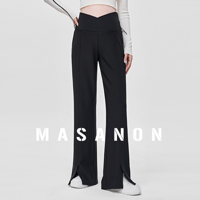 孕妇黑色开叉喇叭裤显瘦MASANON