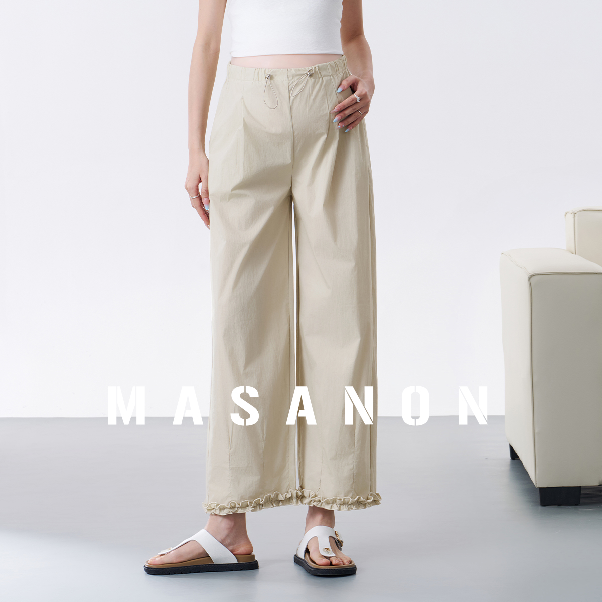 MASANON孕妇休闲直筒阔腿裤夏季
