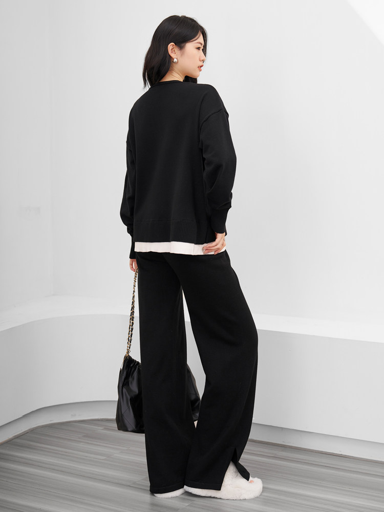 MATERNITY AUTUMN AND WINTER OUTFIT SET 2025 NEW FASHION KNITTED FAKE TWO-PIECE SWEATER SPLIT WIDE-LEG PANTS TWO-PIECE PANTS TWO-PIECE PANTS