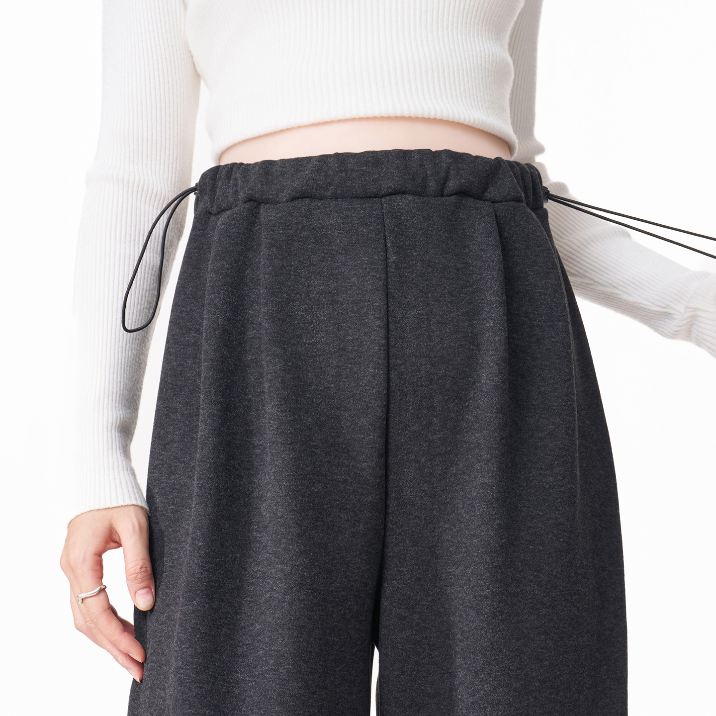 MASANON孕妇拼色加绒加厚阔腿裤