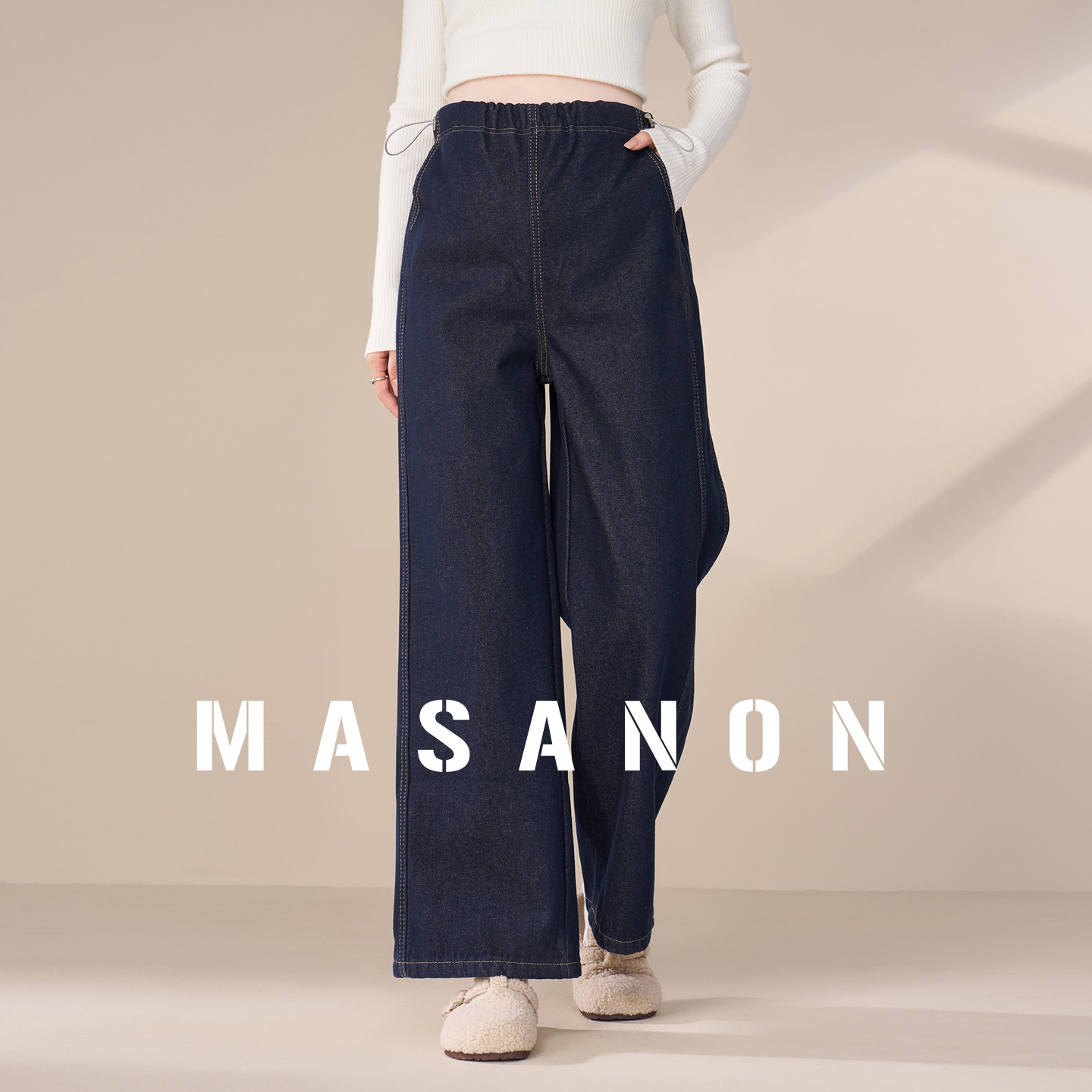 MASANON孕妇加绒加厚牛仔裤秋冬