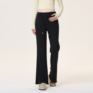 MASANON孕妇喇叭裤春装2026新款孕期不勒肚子花边微喇裤春秋外穿