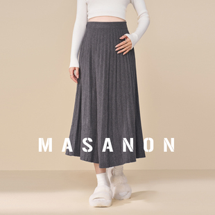 小个子直筒半裙 冬装 MASANON孕妇半身裙冬长款 针织百褶裙2025新款
