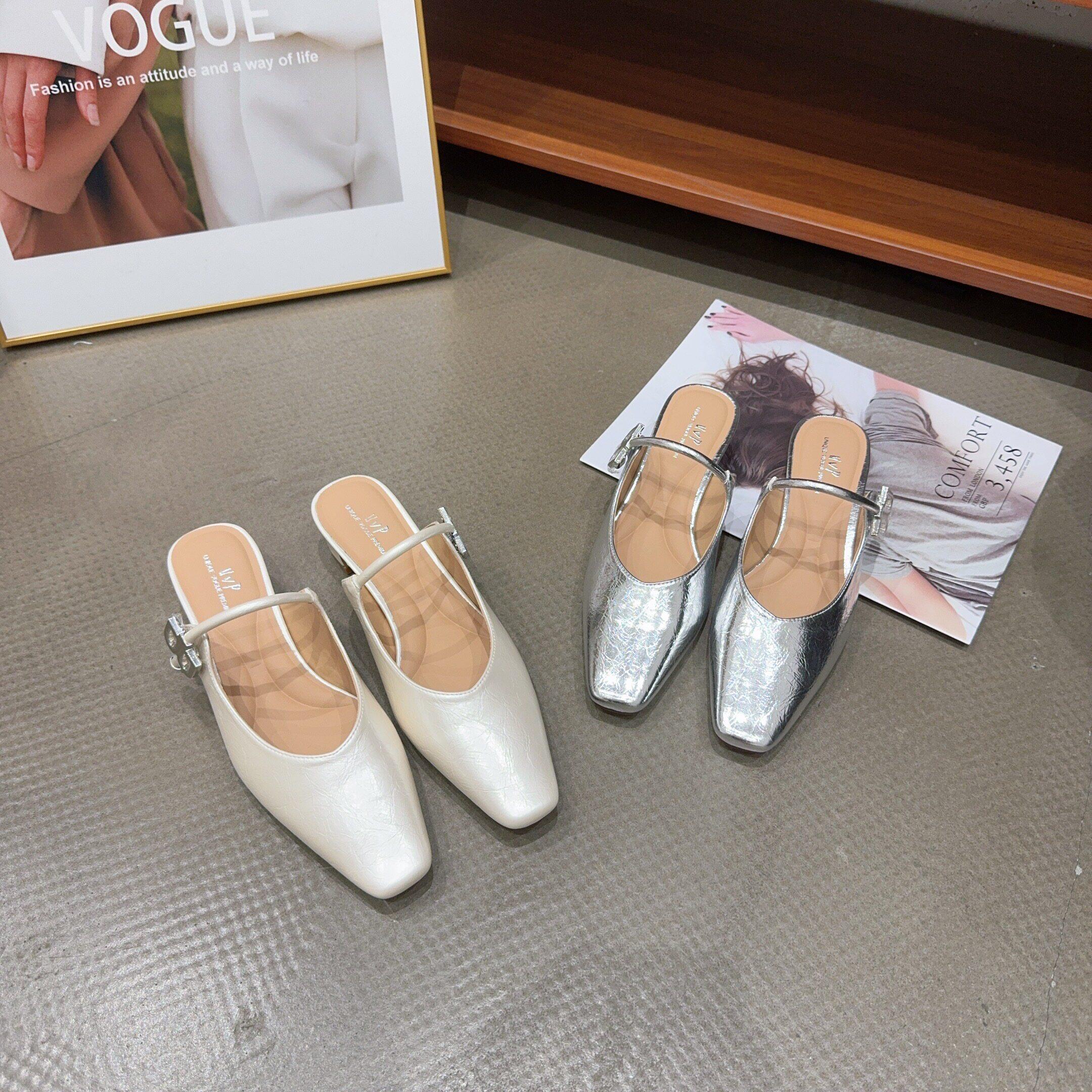 77-33夏季新品女方头粗跟一字带包头拖鞋韩版时尚气质百搭增高4cm