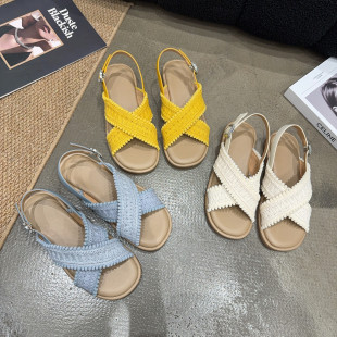 58夏季 简约网红同款 新品 时尚 软底舒适 女平底交叉带波西米亚款 779