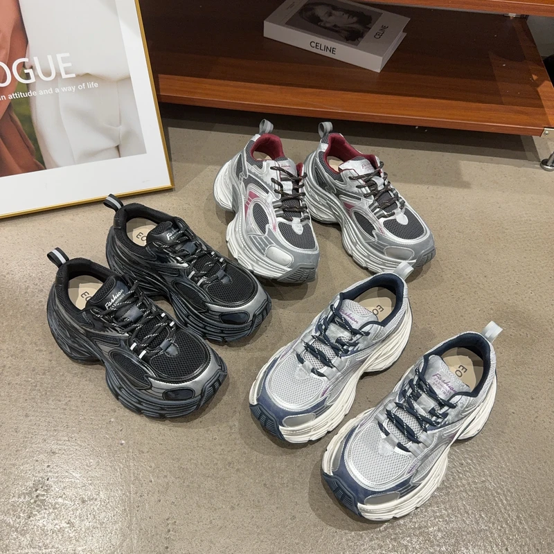 25136-1秋季欧美小众增高厚底擦色脏脏老爹鞋女休闲鞋运动鞋