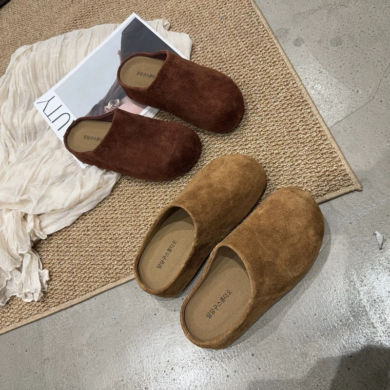 8909-3乐乐家秋季新品女真皮厚底包头懒人拖鞋内增高软底舒适百搭