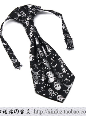 男士西装领带 结婚司仪主持礼服配饰 个性银黑色骷髅图免打香港结