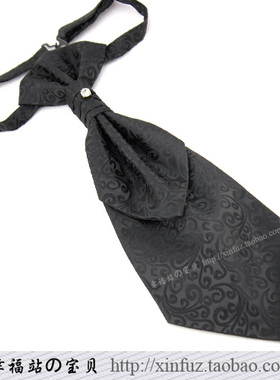 优雅男士领带 礼服婚宴配件 黑色花纹时尚香港结 燕尾服搭配领带