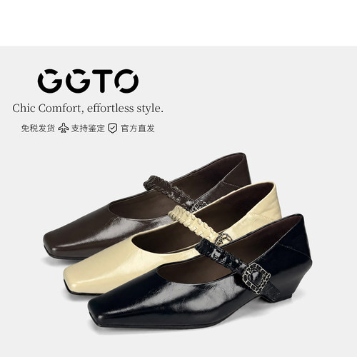 GGTO韩国歌途 2026复古玛丽珍鞋方头低跟通勤温柔浅口单鞋TA66070