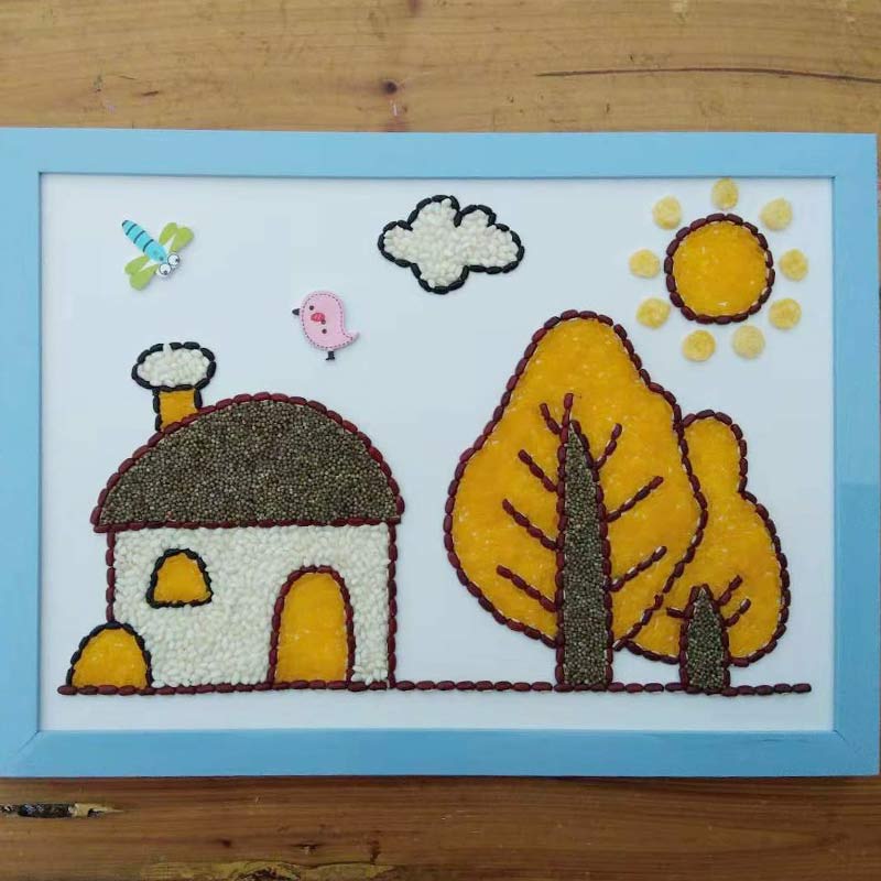 儿童玩具手工课diy制作扣子黏贴幼儿园材料包豆子画创意新颖金秋