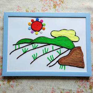 益智儿童手工DIY制作黏贴画 幼儿园手工材料 创意山坡成品带框A4