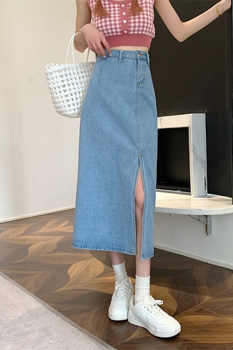 Real Price vintage high waist slim mid length denim split skirt skirt skirt