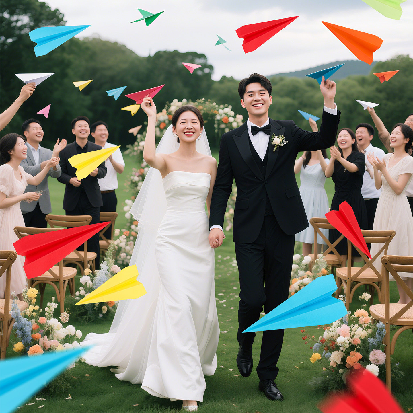 新款纸飞机成品结婚专用喜字贴纸氛围仪式感布置户外婚礼拍照道具