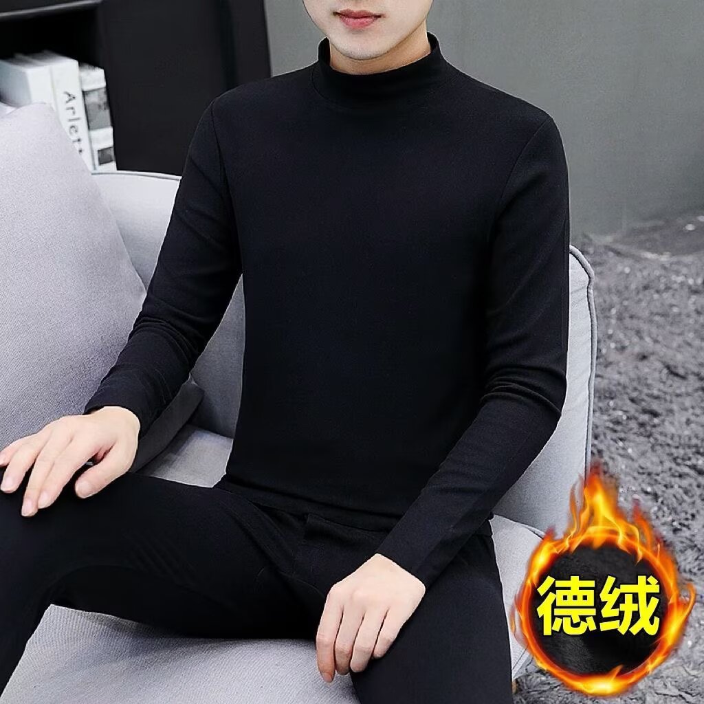 德绒保暖内衣套装男士中高领防寒加厚加绒打底衫发热秋衣秋裤双面