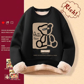 秋冬加绒加厚卫衣男羊羔绒保暖ins宽松学生圆领打底衫 新款 上衣服