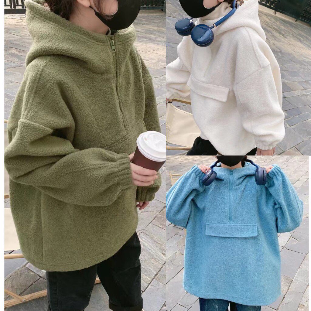 波拉韩国童装男女童卫衣摇粒绒外套秋冬款儿童加厚羊羔毛连帽外套