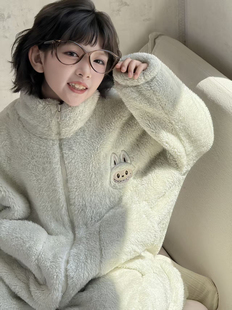 儿童珊瑚绒睡衣女童加绒外套秋冬新款男童加厚家居服亲子两件套装