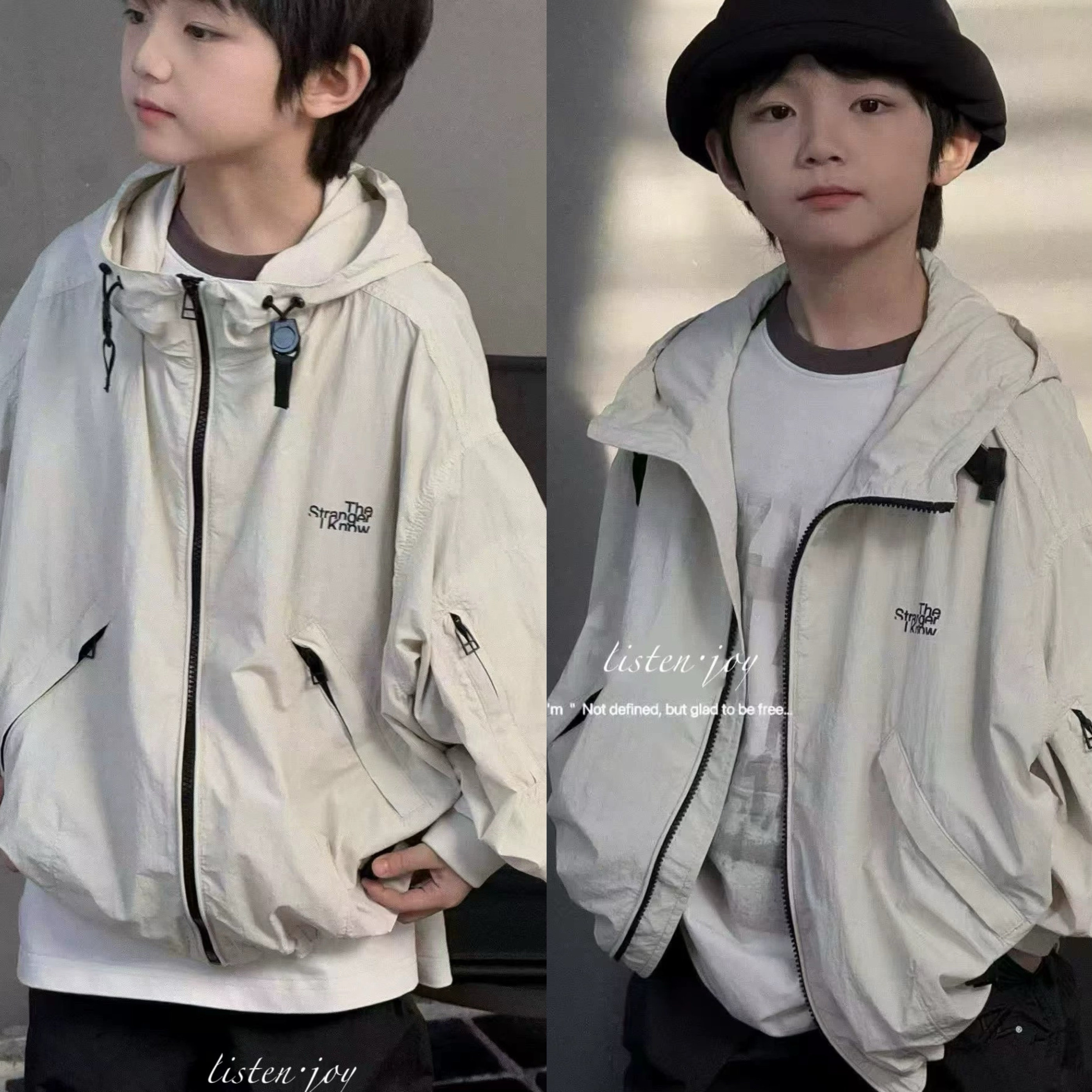 波拉韩国童装秋季新款儿童宽松防晒衣韩版开衫男女童休闲连帽外套