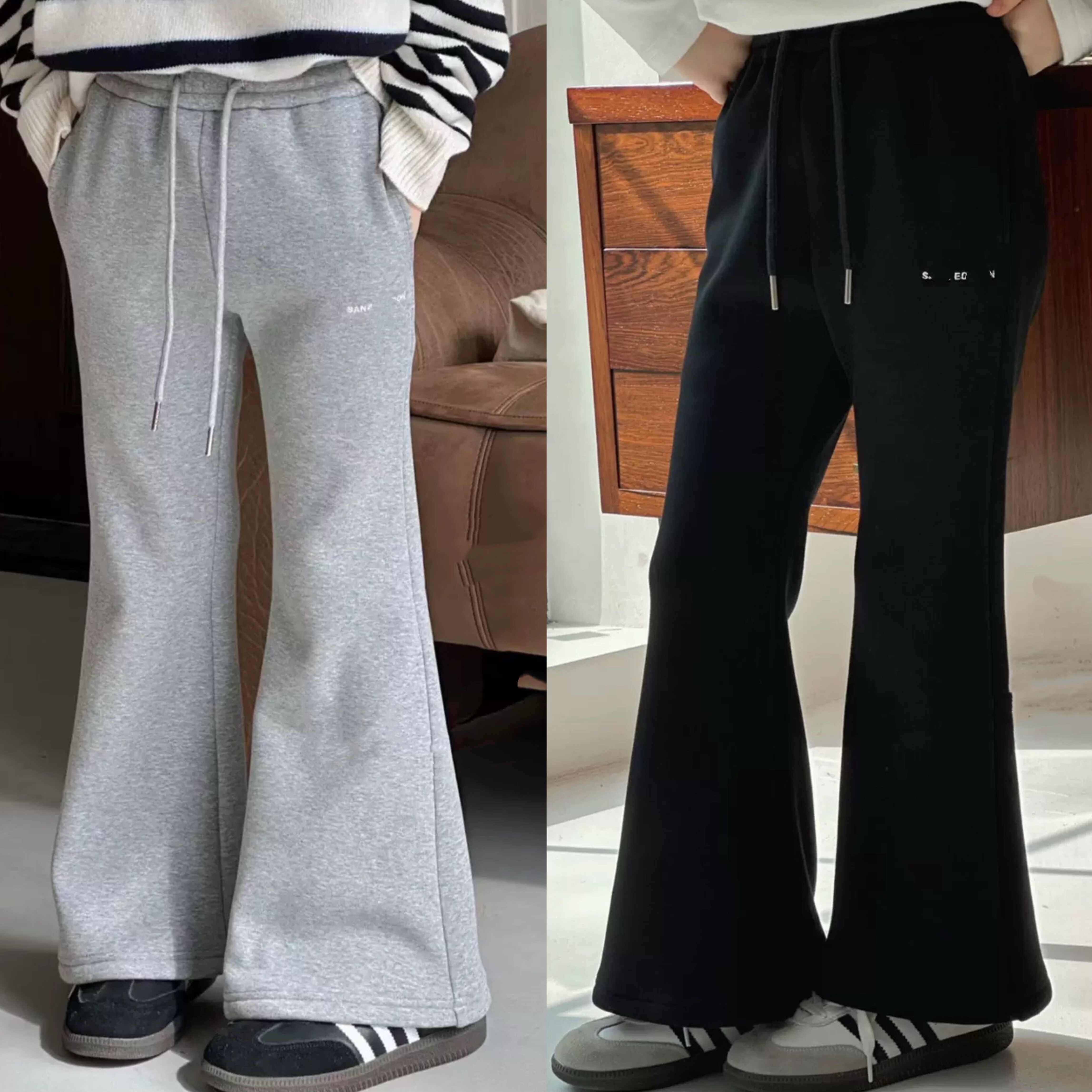 波拉韩国童装女童休闲卫裤2025秋冬季新款儿童加厚一体绒喇叭裤子