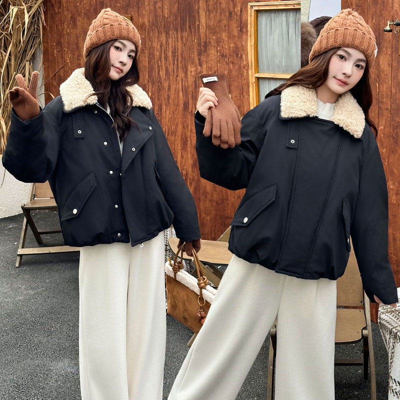 夹棉加厚派克服可拆卸羊羔毛领