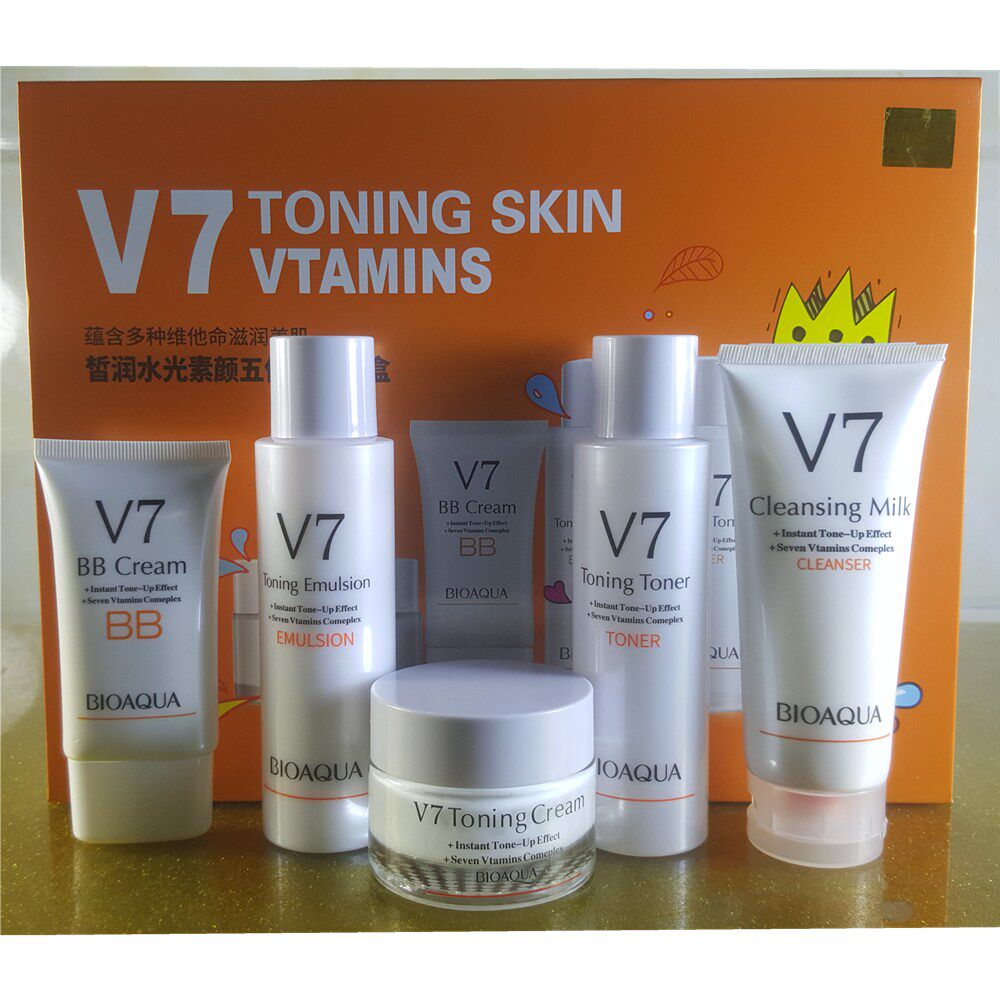 泊泉雅V7皙润水光素颜五件套礼盒 滋润保湿 控油收缩毛孔套装正品
