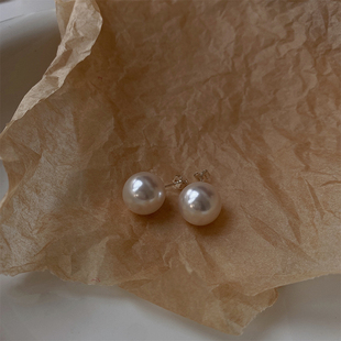 进口施家正圆强光气质单颗珍珠耳钉耳夹 OPs自制fever博主韩代同款