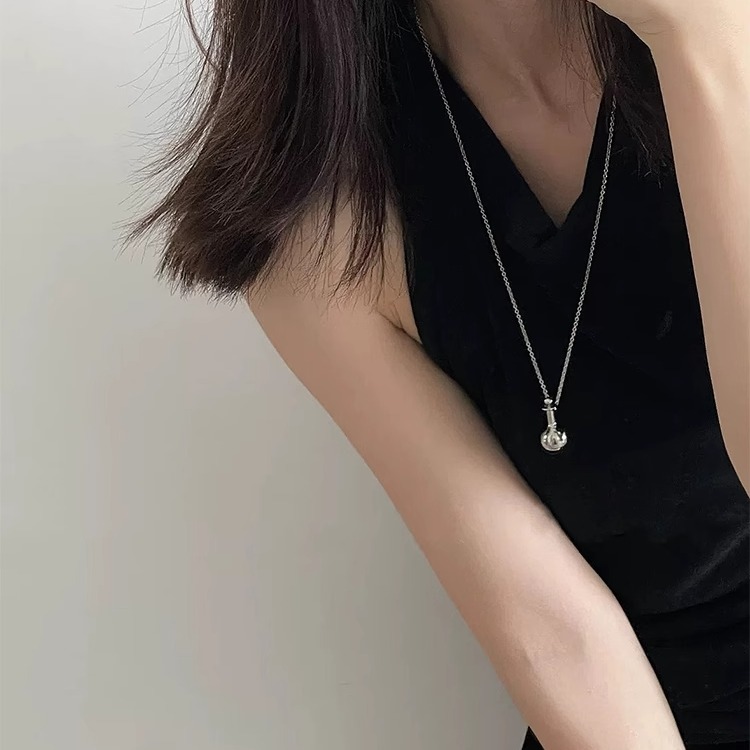 OPs韩国小众设计银酒壶中古风香水瓶ins博主时髦百搭毛衣链长项链