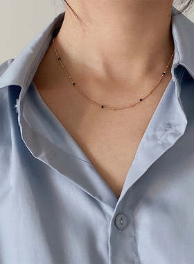 OPs黑尖晶石隔珠美国包金项链