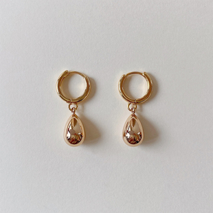 OPs高级感简约气质百搭18K金色水滴耳坠耳扣ins耳环耳夹原创设计