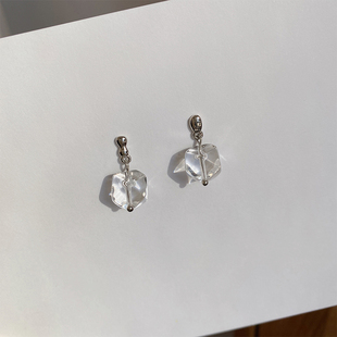 OPs原创设计晶莹冰块儿方糖天然白水晶925银针耳钉耳环/隐形耳夹