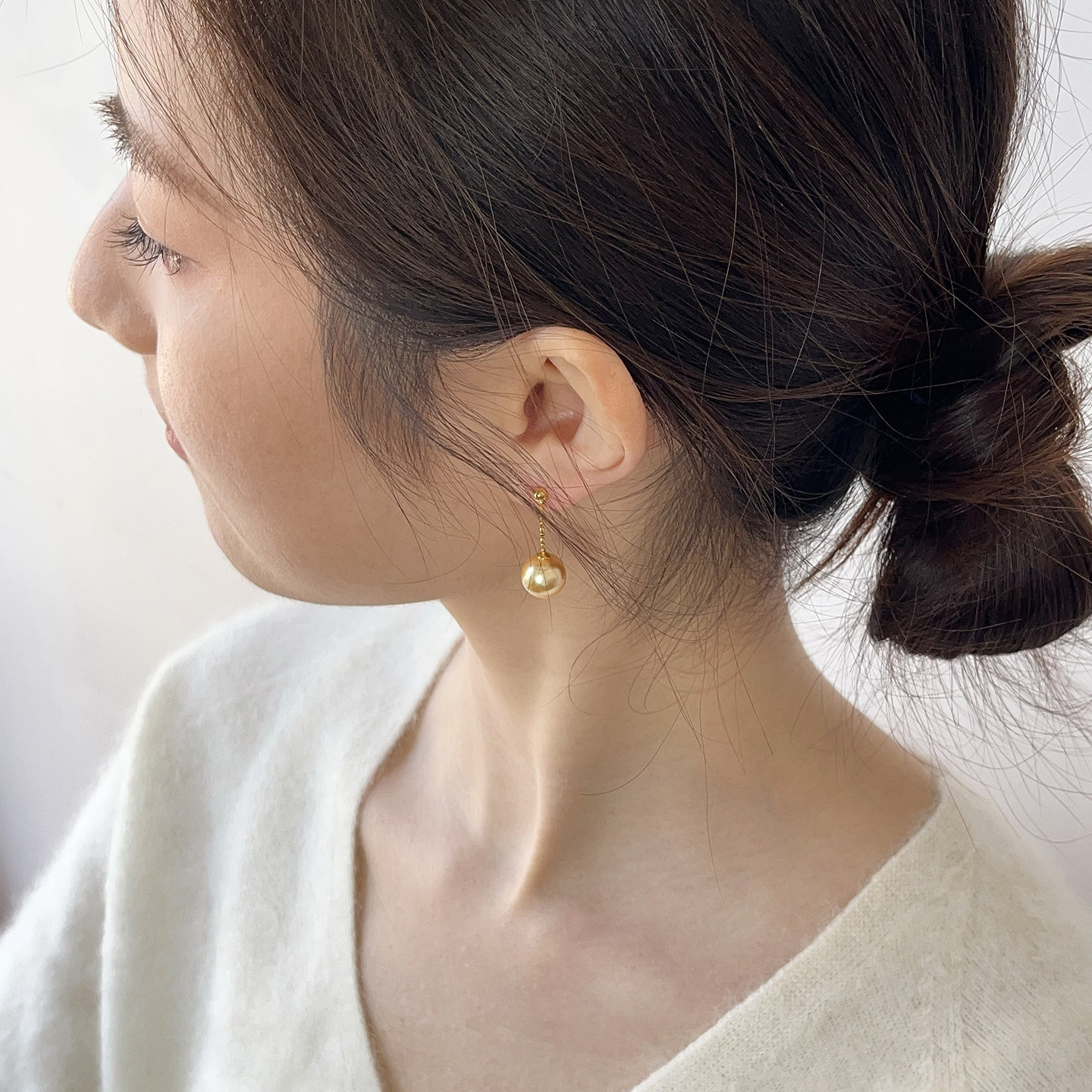 OPs优雅摇曳进口施家南洋金珠高级显贵通体S925纯银珍珠耳环/耳夹