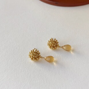 OPs原创小众文艺蒲公英种子花蕊天然黄水晶水滴耳坠银针耳环/耳夹