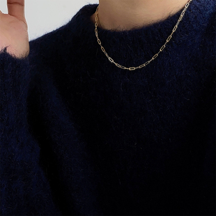 OPs简洁百搭通体S925纯银ins回形针长方链厚实素链项链毛衣链手链