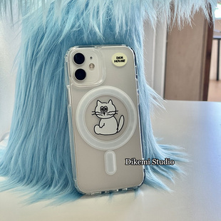 韩国ins可爱卡通猫咪磁吸透明手机壳适用于iphone15promax 11全包防摔保护套 14pro苹果15