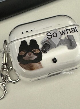 韩系ins小众可爱趣味蒙面猫咪适用苹果airpods 4/3/2代无线蓝牙耳机保护套airpods pro3透明软壳pro2耳机套