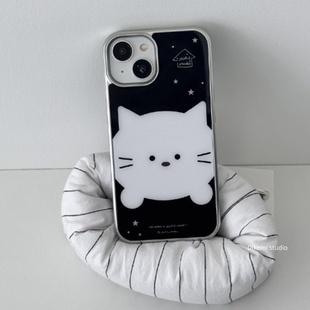 14全包15pro手机保护套 韩国ins小众Y2K可爱晚安猫咪电镀手机壳适用iphone16promax苹果17promax